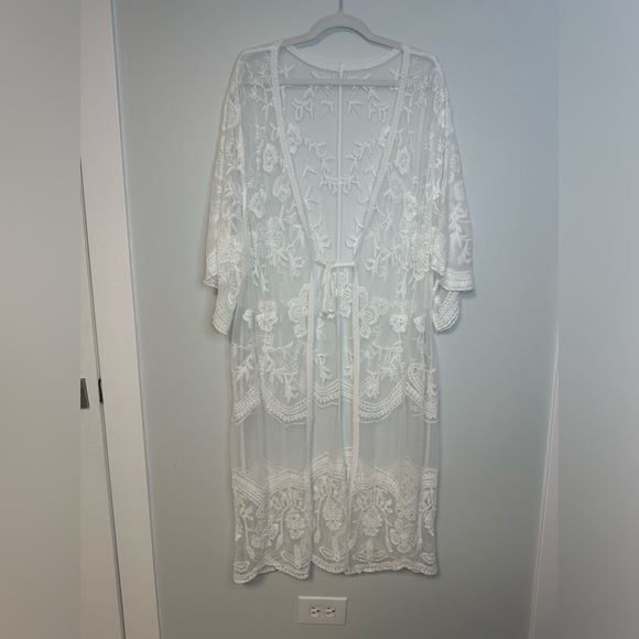 Boho Lace Cover Up Maxi White Beach Swimwear Summer  Duster Sexy Kimono - Picture 9 of 16